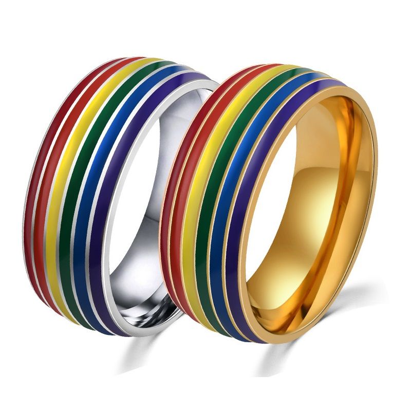 Titanium Enamel Rainbow Love Pride Ring Lesbian & Gay Wedding Engagement Band r 