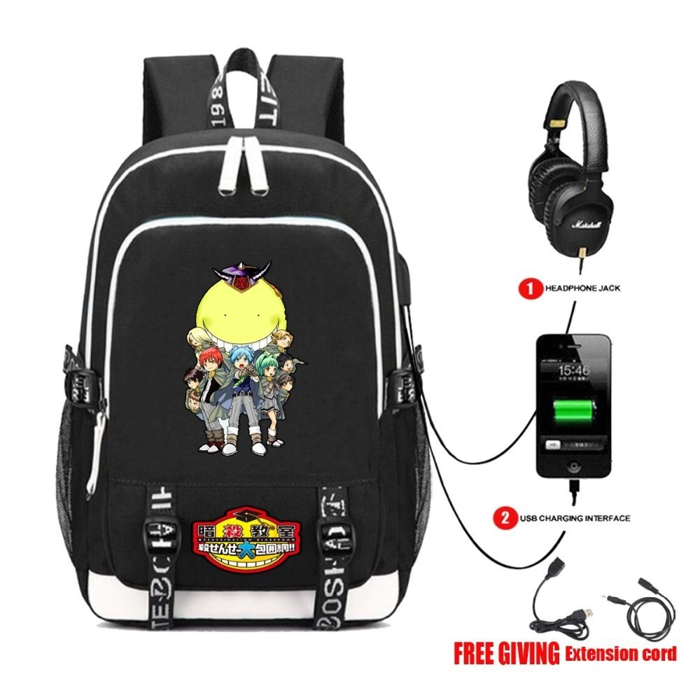 Usb Charging Headphone Interface Teenagers Student Book Bag Men Women Casual Travel Bag Anime Ansatsu Kyoushitsu Backpack Rucksack Backpack Boys Backpacks From Saltyk 29 51 Dhgate Com