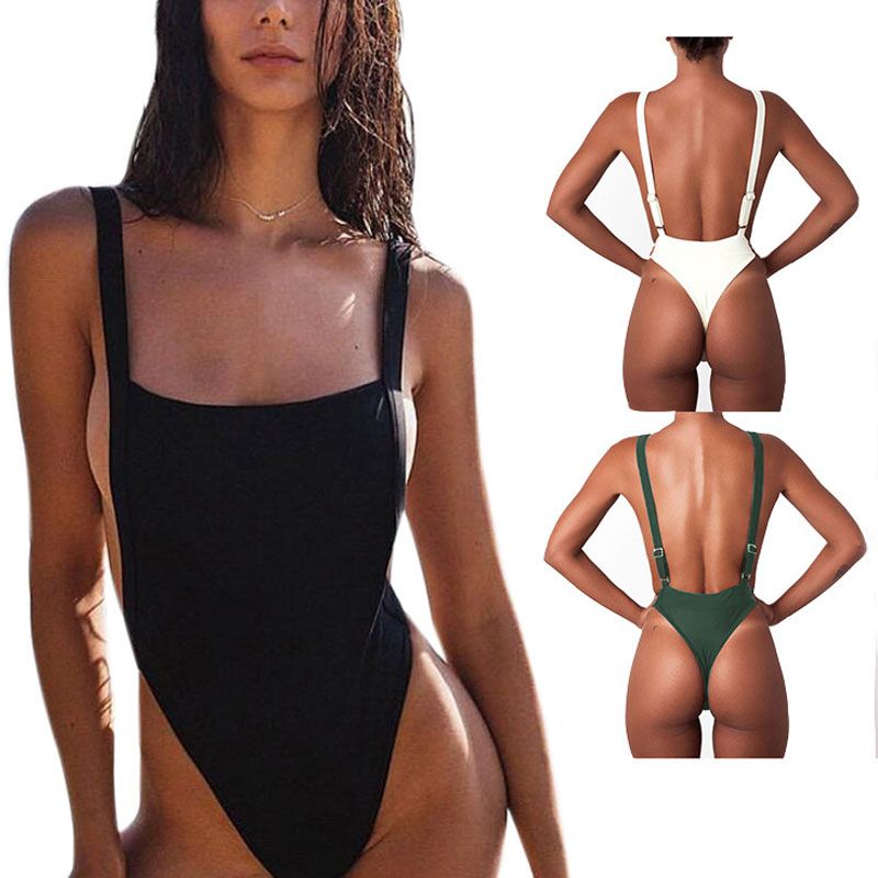 2020 New Sexy Thong One Piece Swimsuit Women High Cut Out Monokini Summer Solid Low Backless Swimwear White Black Green Bathing Suit From Masue 14 14 Dhgate Com