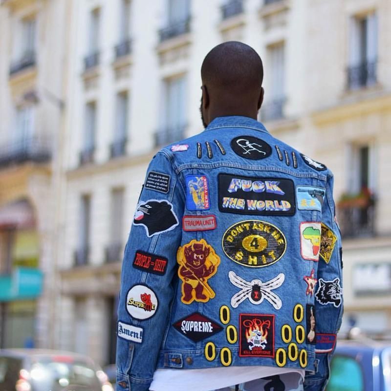 supreme patches denim trucker jacket black
