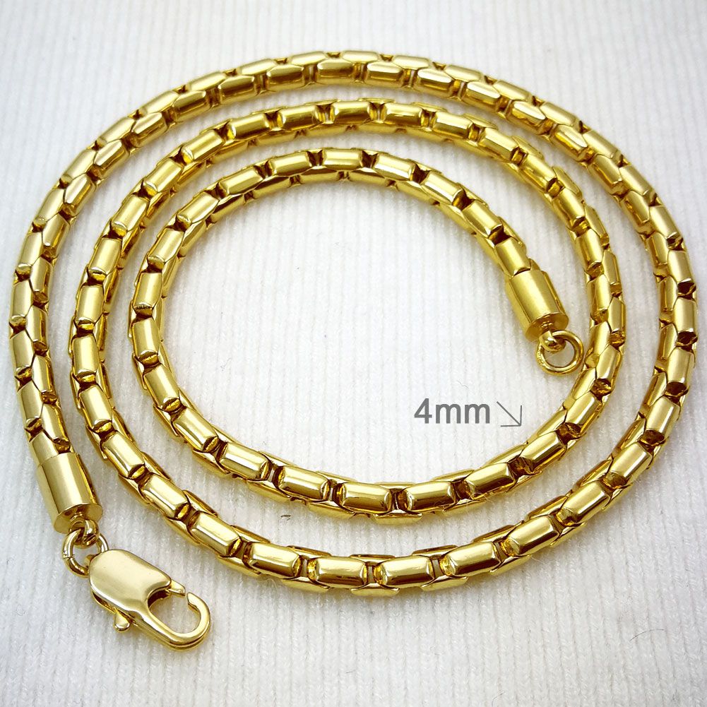 18K Yellow Gold GF Box Link Mens 4mm 