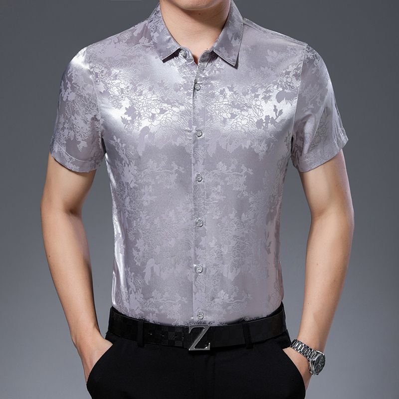 2021 High Quality Mens Summer Floral Silk Clothes Shirt Elegant Male ...