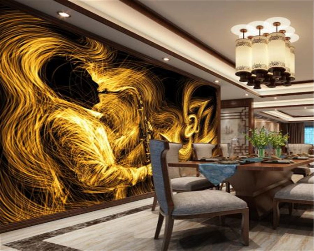 Home Decor 3d Wallpaper Abstract Golden Sax Jazz Music Background
