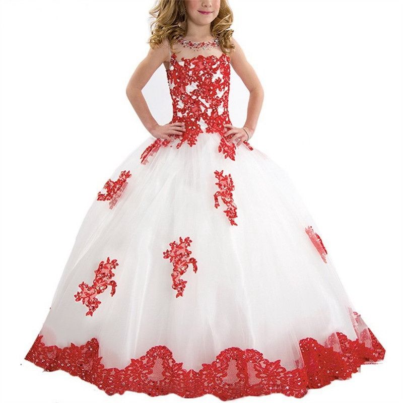 Vestido Blanco Rojo Para Niñas Pequeñas Vestido De Fiesta Morado Y Verde Con Cuentas Apliques De Encaje Hasta El Vestido Niñas De Flores De 41,58 € | DHgate