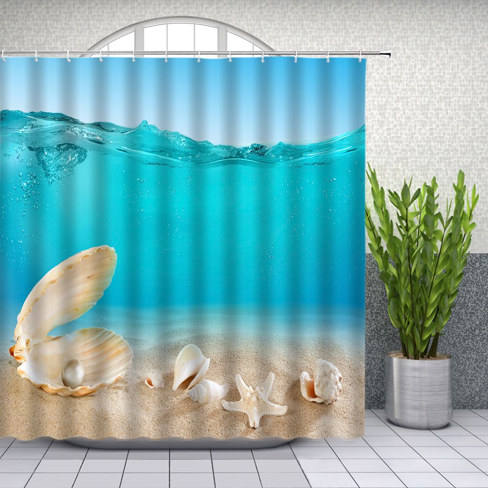 2020 Green Sea Water Shower Curtains Ocean Beach Shell Starfish Bathroom Decor Bath Waterproof Polyester Cloth Curtain With Hooks From Party8 11 86 Dhgate Com