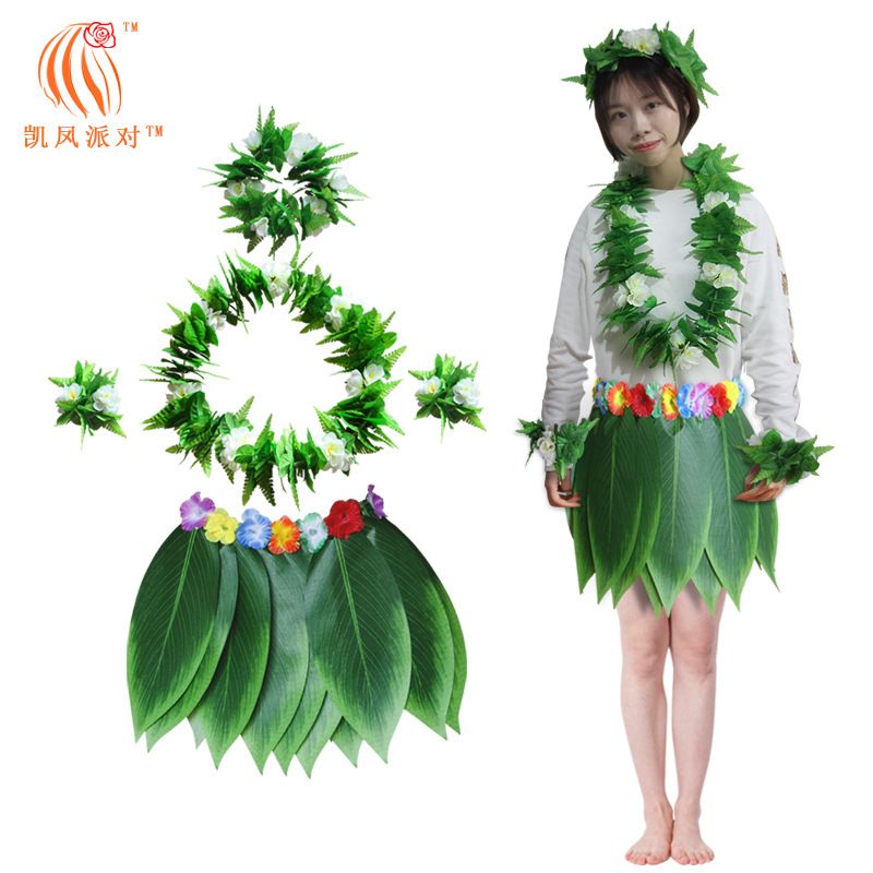 Adulto Niños Hawaiano Hula Falda Hierba Con Flor Guirnalda Collar Pulseras disfraz 