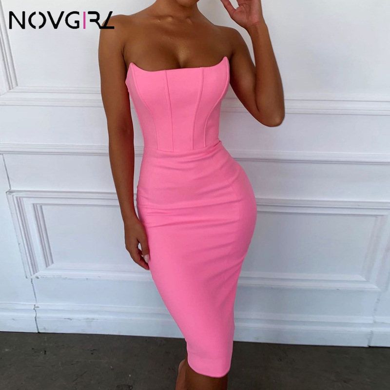 pink midi bandage dress