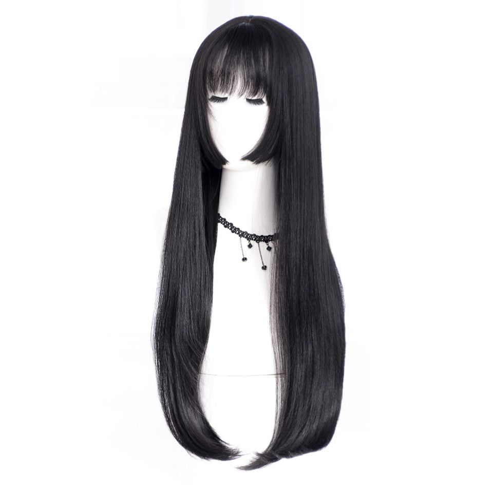 Long Straight Hair Cosplay Black Synthetic Wigs For Women Fashion