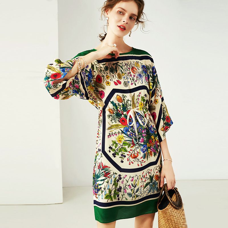 green silk floral dress