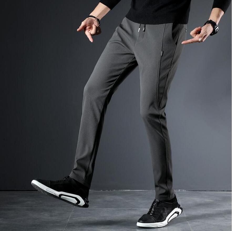 Compre Sólidos Calças Clássicas Calças Casual Men Elastic Cintura De Homens De Cor Slim Fit Calças Pretas Darkgray Lightgray Masculino De Sofaraway, $177,82 | Pt.Dhgate.Com
