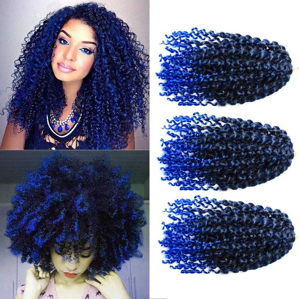 blue curly weave