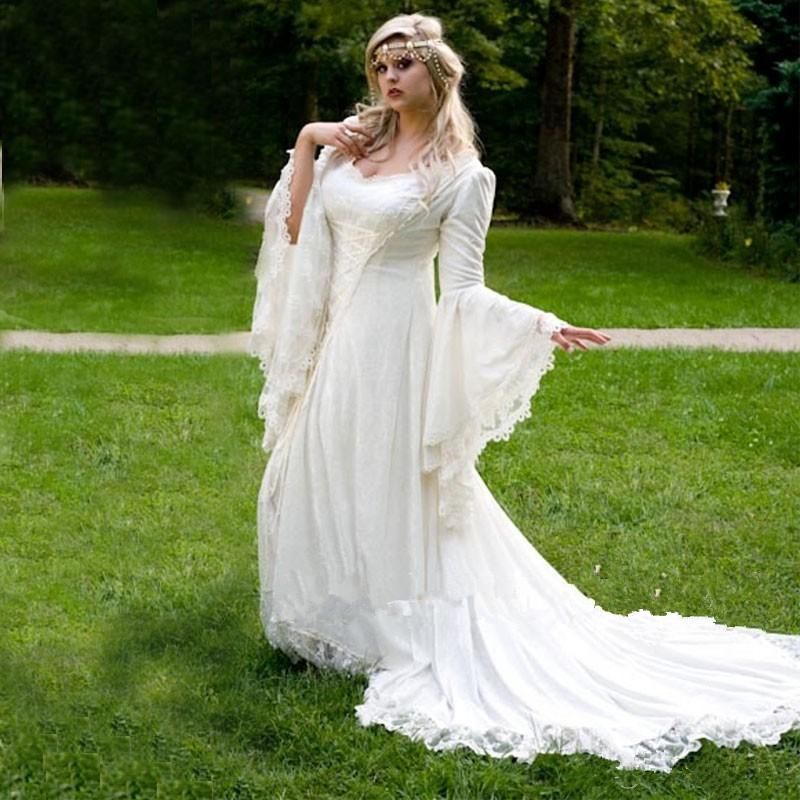 Discount Vintage Gothic Wedding Dresses A Line Bell Long ...