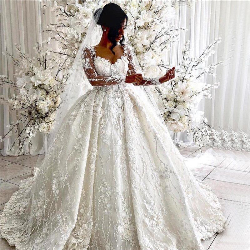 Luxury Long Sleeves Ball Gown Wedding 