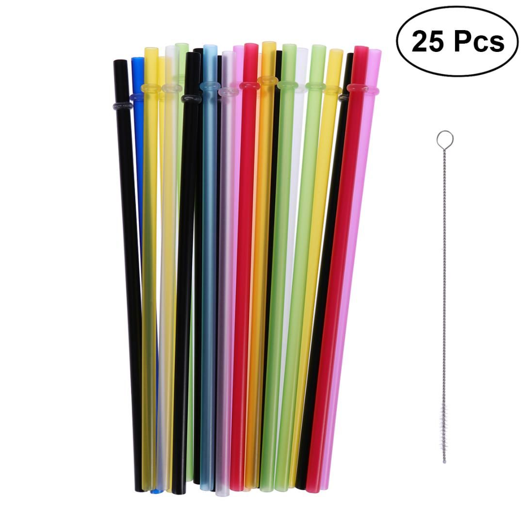 Pure Color Reusable Plastic Thick Drinking Straws Two Colors Threaded