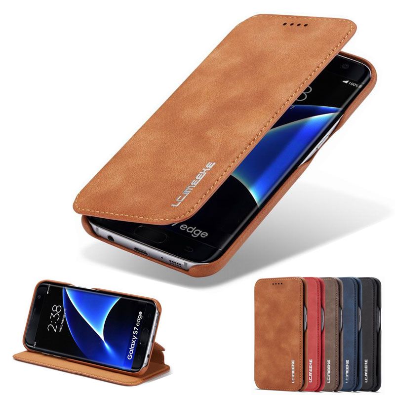 Estuches para Galaxy S7 Edge S9 Plus Funda Bolsos de cuero para