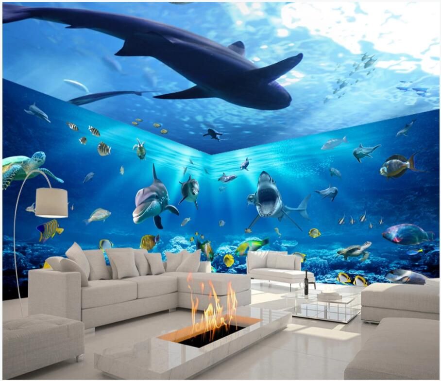 Custom Photo 3d Wallpaper Gorgeous Underwater World Shark Whole House ...