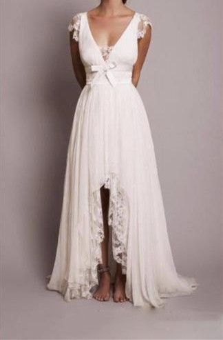 Compre Una Línea De Vestidos De Fiesta De Color Blanco Cuello En V  Profundo, Alto Y Bajo, Vestidos De Noche Largos, Sencillos Vestidos De  Fiesta De Estilo Rústico A 175,69 € Del