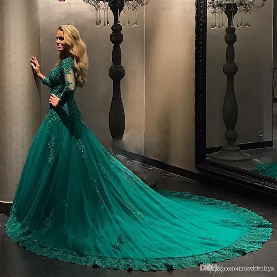 Es YiiYa vestido De novia verde con apliques De cuentas, talla grande,  elegante, manga acampanada, encaje verde, CH098|Vestidos de novia| -  AliExpress