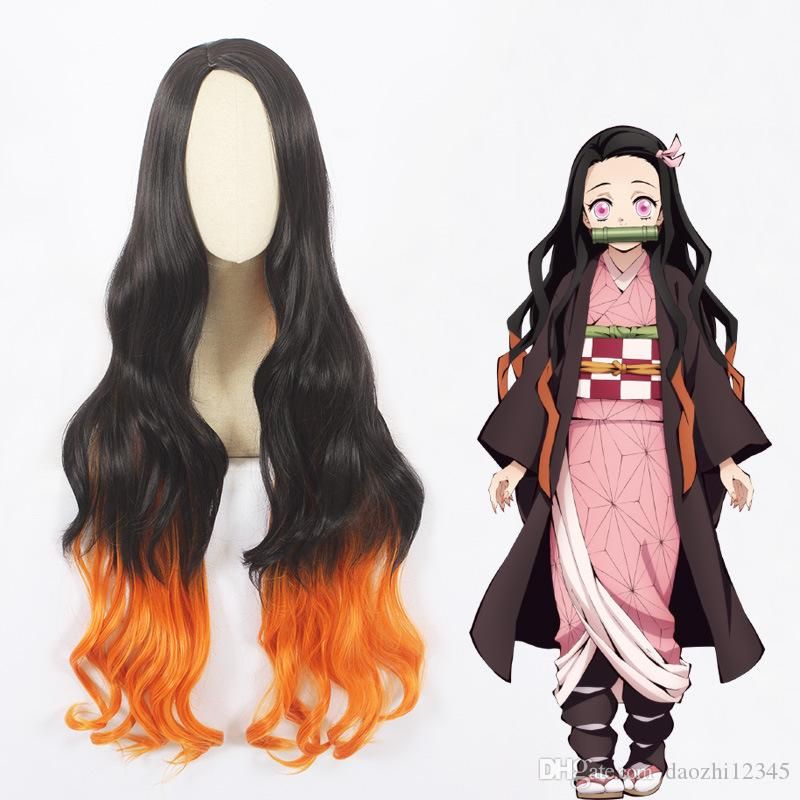 Anime Demon Slayer kimetsu no Yaiba Kamado nezuko peluca de Halloween Cosplay Disfraz