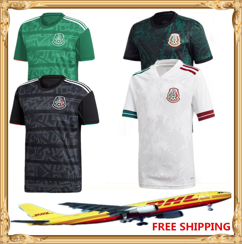 2020 DHL 2020 Mexico Soccer Jerseys White 2020 2021 Mexico Away Black