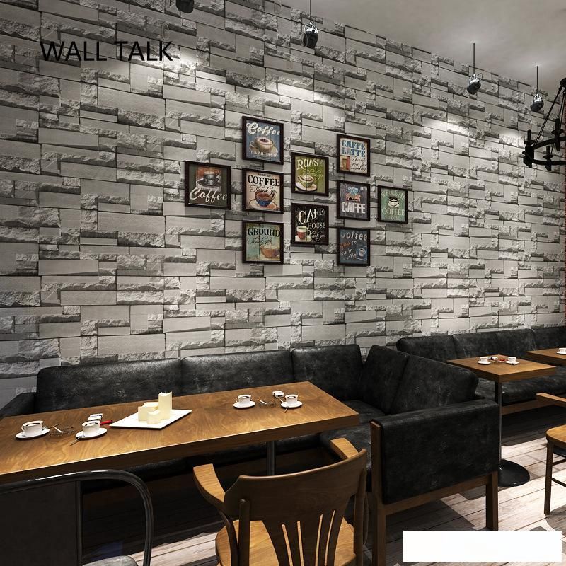 Yellow Grey Vintage Rustic Stone Brick Wallpaper Roll Living Room