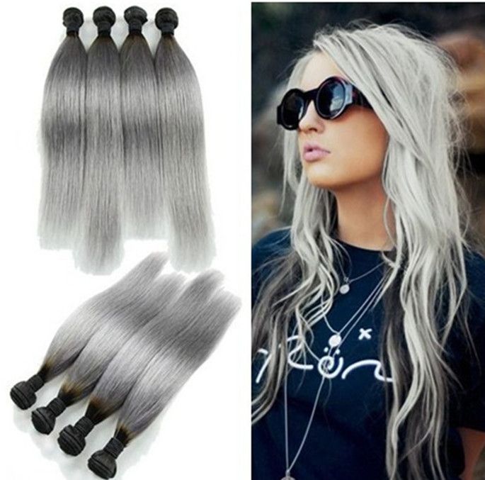 Grey Ombre Bundles Virgin Silver Grey Hair Weave Ombre Grey Hair Bundles 100 Human Virgin Straight Hair Weft For Black Women Wholesale Remy Hair
