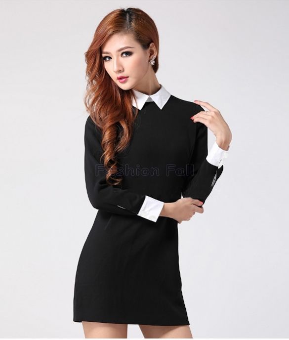 womens black dress with white collar