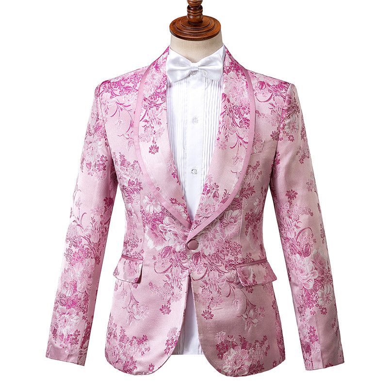 blazer de traje de lino de hombre estampado floral de un botón - Tbdress.com