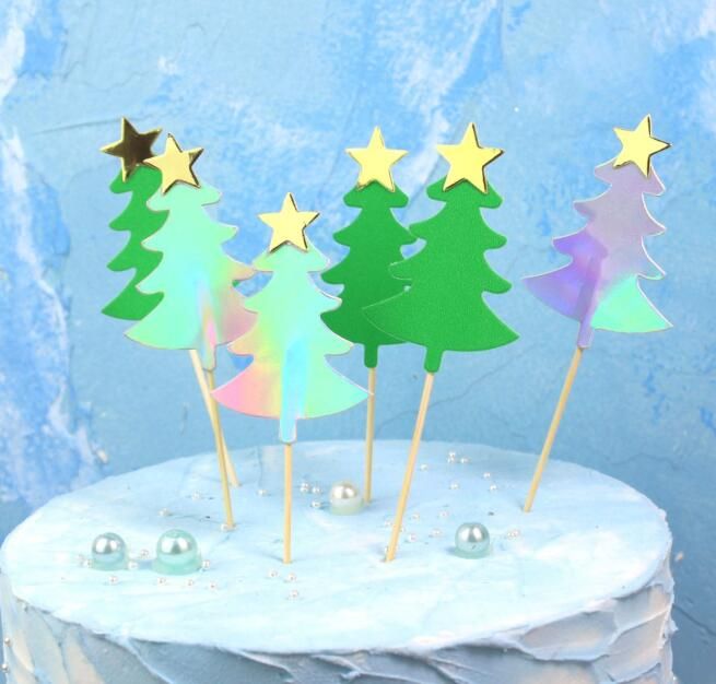 2020 Christmas Tree Cake Topper Green Silver Xmas Tree Shape With Star Cupcake Topper Christmas Party Decoration From Cosmose 18 22 Dhgate Com