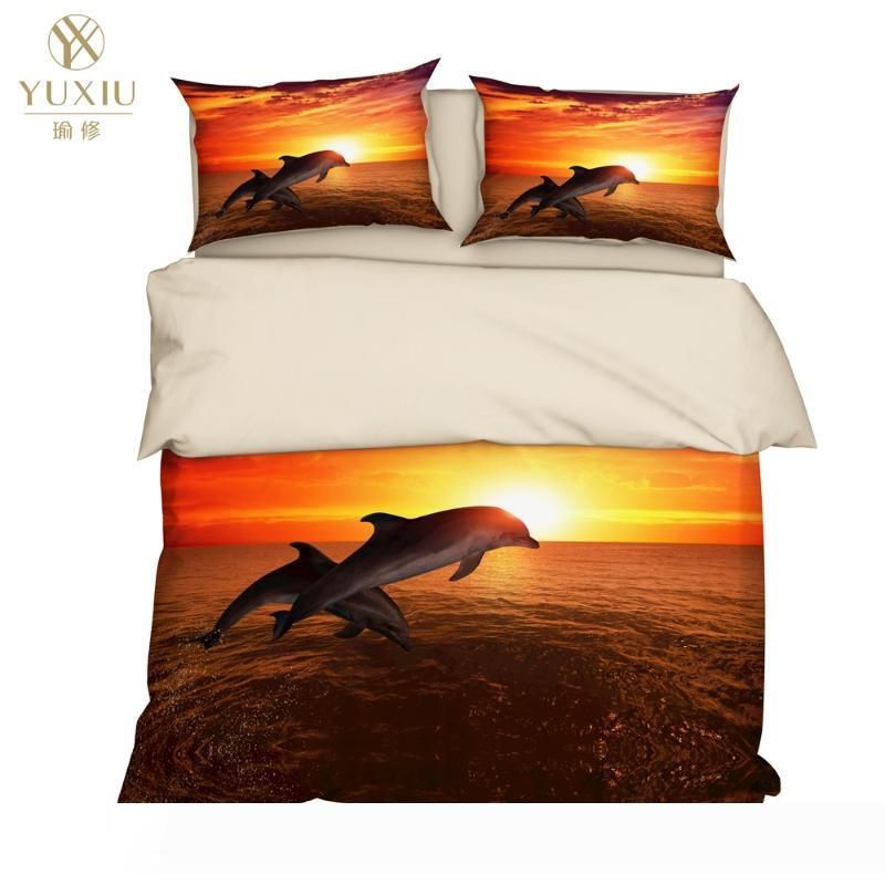 Yuxiu Luxury 3d Bedding Set Sea Dolphin Duvet Covers Sets Bed
