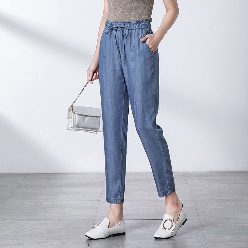 Compra Pantalones Vaqueros Para Mujer 2021 Pantalones Casuales De Verano  Cintura Alta Trazado De Goma Pierna De Goma 9 Point Harun 9336 Barato |  Entrega Rápida Y Calidad | Es.Dhgate