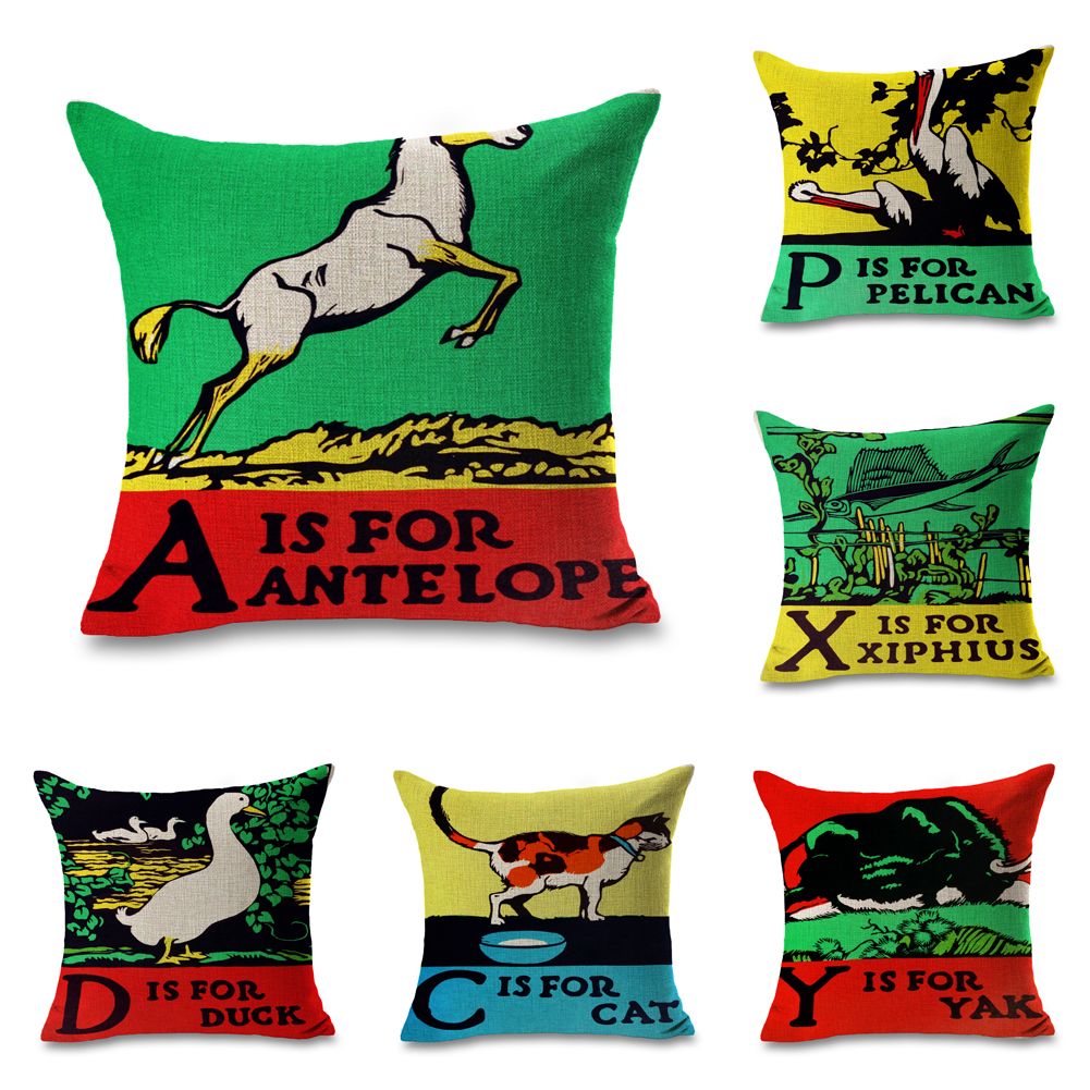 Animals Abc Book Illustration Alphabet Throw Massager Pillow Case