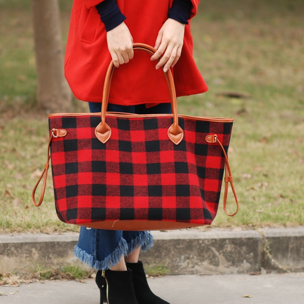 buffalo plaid tote bag