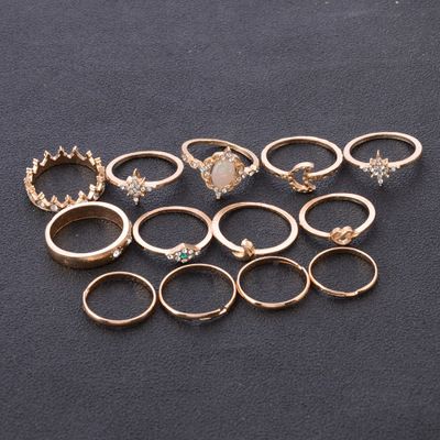 13Pcs Vintage Star Opal Crystal Finger Ring Set Bohemian Gold Moon Summer Rings 13Pcs Vintage Star Opal Crystal Finger Ring Set Bohemian Gold Moon Summer Rings