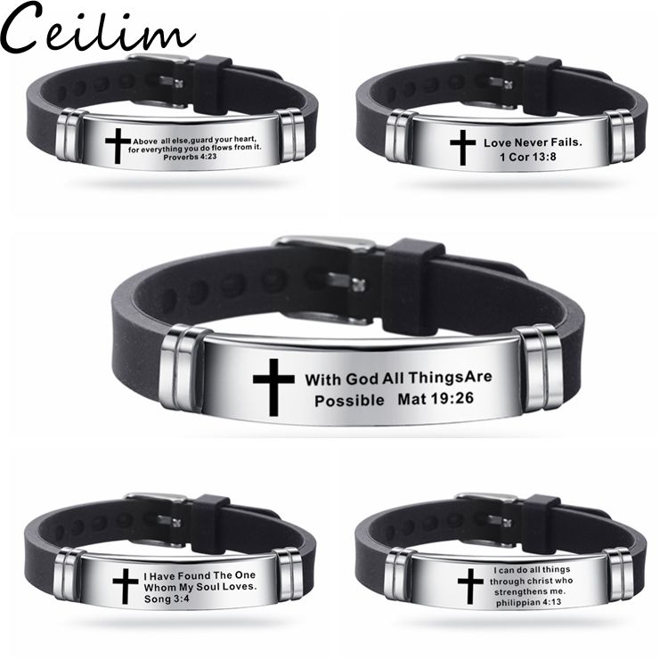 Best Quality New Design Bible Verse Bracelets For Men Silicone Bibles