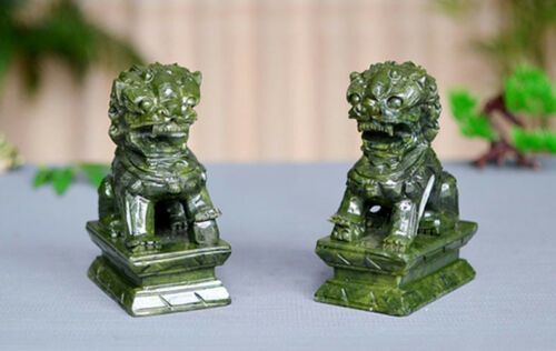 1 paire jade vert de chine fengshui foo fu chien garde porte lion