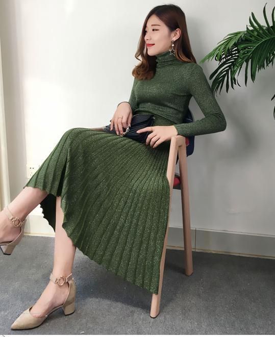2020 Green Womens Skirt Set Knitted 