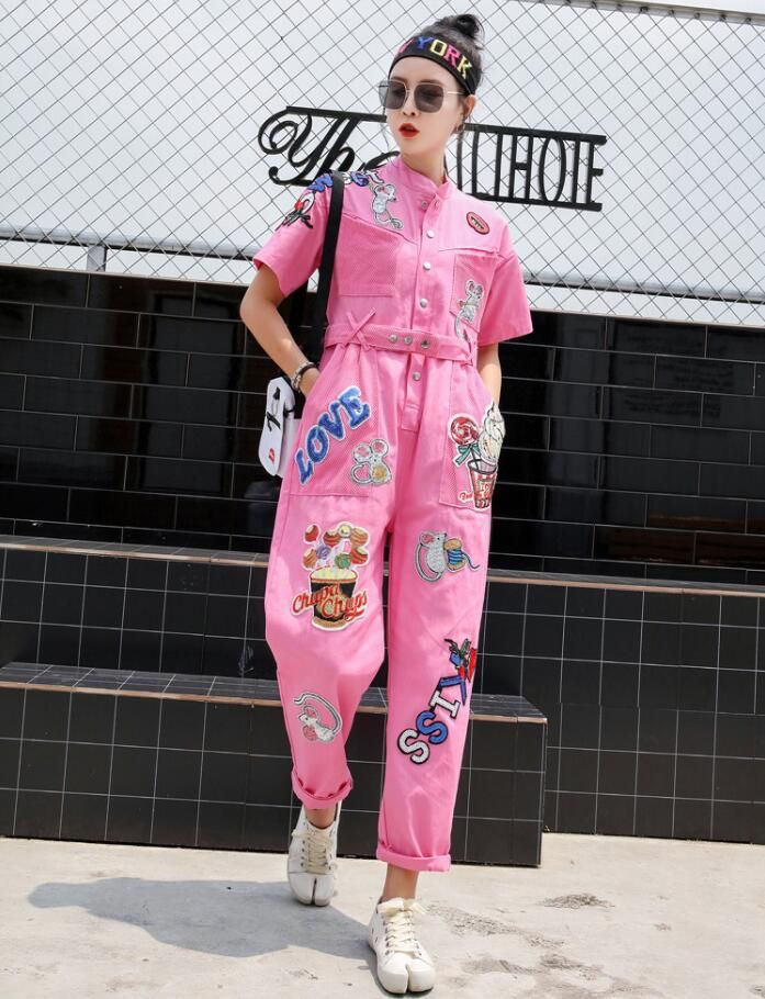 2021 Spring Autumn Women Pink Denim 
