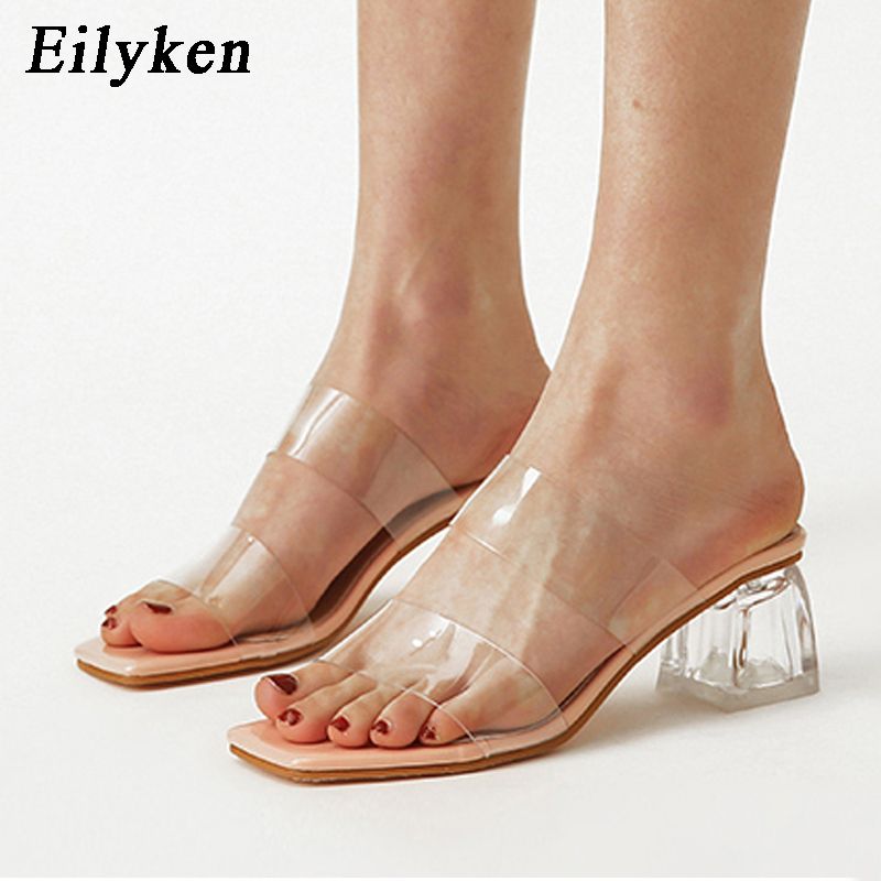 open toe perspex heels