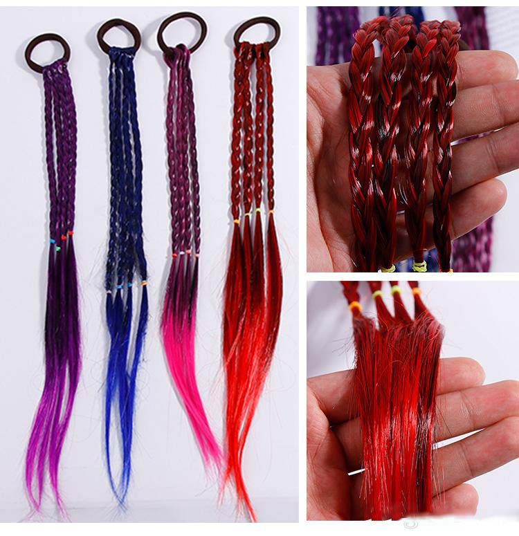 New Girls Colorful Wigs Ponytail Ornament Headbands Rubber Bands