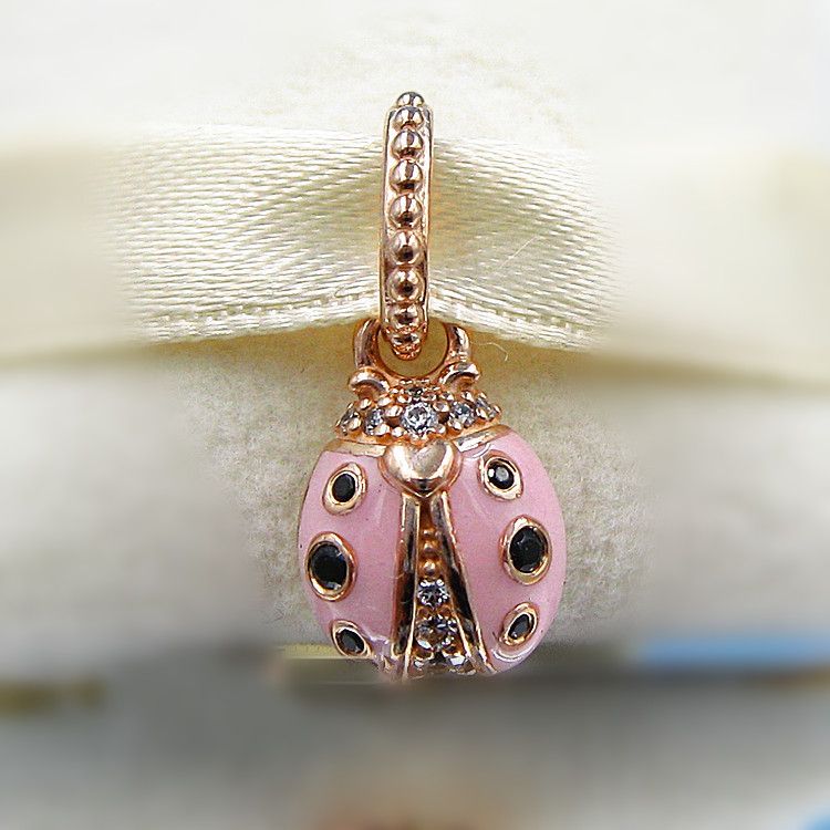 Lucky Pink Ladybug Dangle Charm Bead 