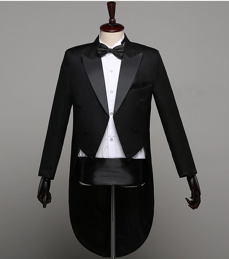 Compre Tuxedo Vestido De Los Hombres Clásico Negro Brillante Solapa De Cola  Escudo Boda Del Smoking Del Novio De La Etapa Cantante 2 Pieza Se Adapta A  Las Colas Casaca A 80,36