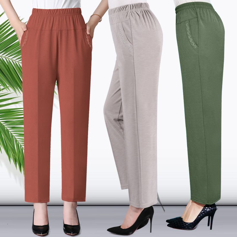 Compra De Mediana Edad Y Mujeres Mayores De Primavera Y Verano De Las  Bragas Delgada Elástico De La Cintura Del Algodón Flojo Madre Long  Pantalones Más El Tamaño XL 5XL W871 T191003