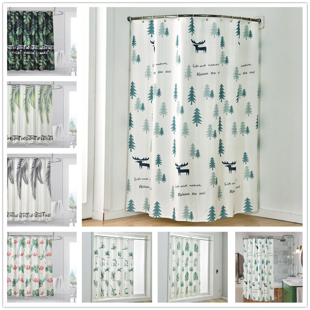 2019 Leaf Print Shower Curtains For Bathroom Jarl Home Decoration