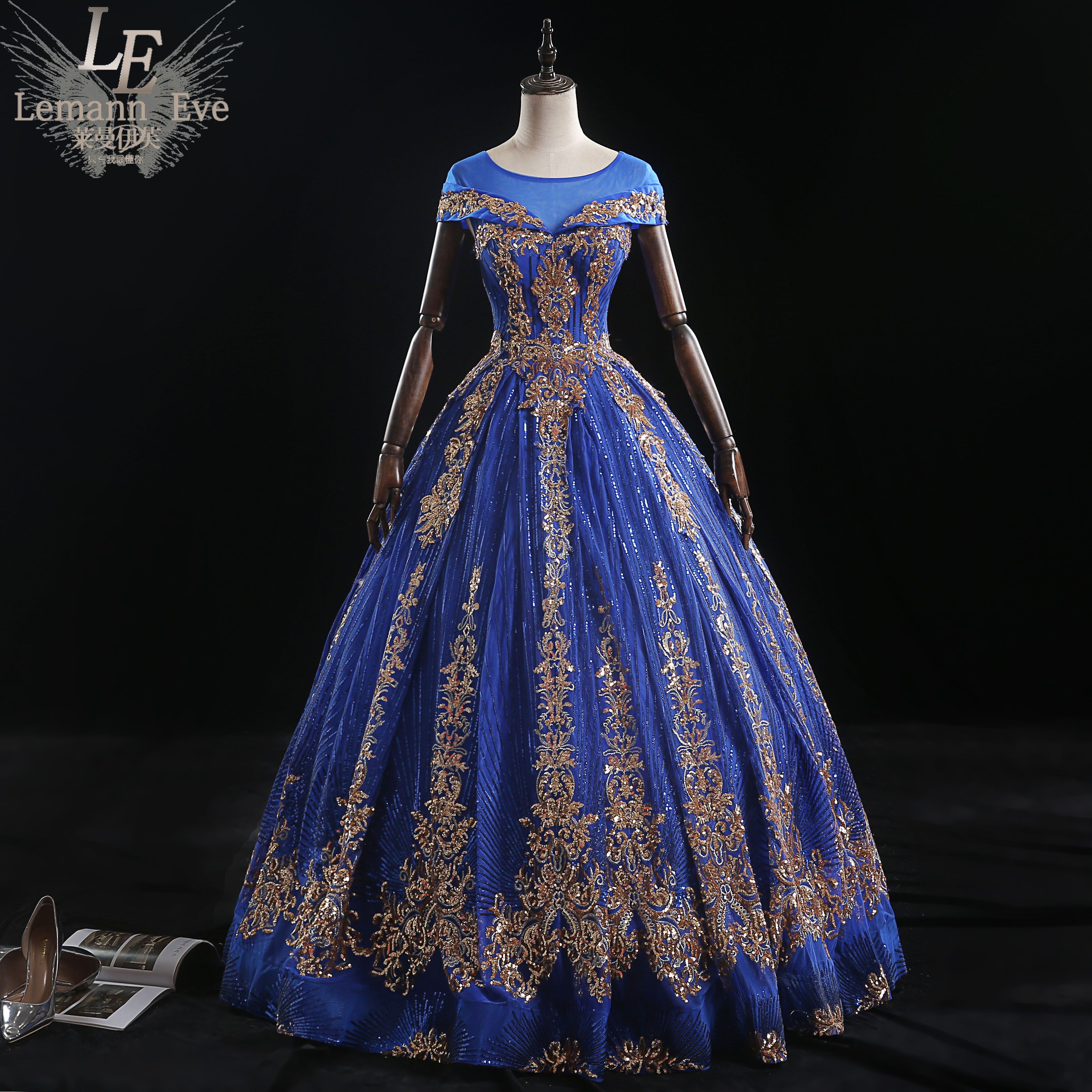 blue and golden gown