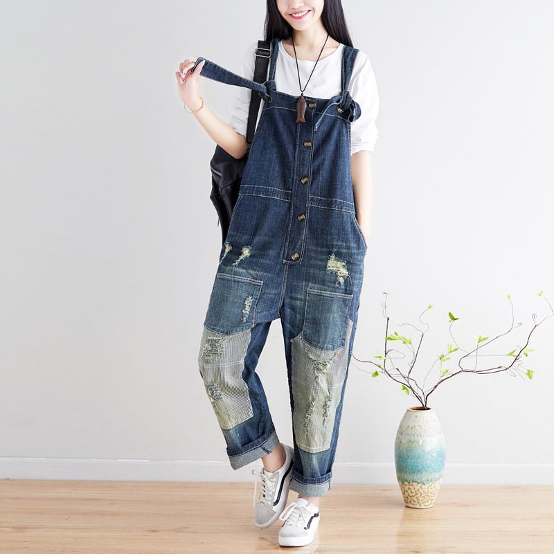 denim suspender jumpsuit