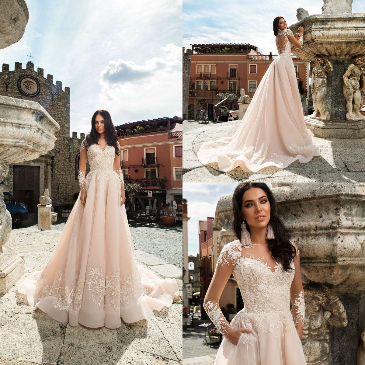 blush pink boho wedding dress