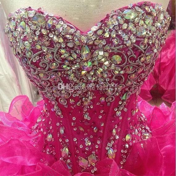 Fucsia cariño sin tirantes corpiño corpiño princesa bola vestido quinceañera vestidos con falda de rosetón dulce Fucsia cariño sin tirantes corpiño corpiño princesa bola vestido quinceañera vestidos con falda de rosetón dulce