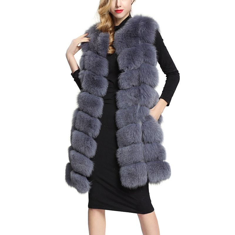 2020 Long Artifical Faux Fur Vest Women Winter Fashion Fake Fur