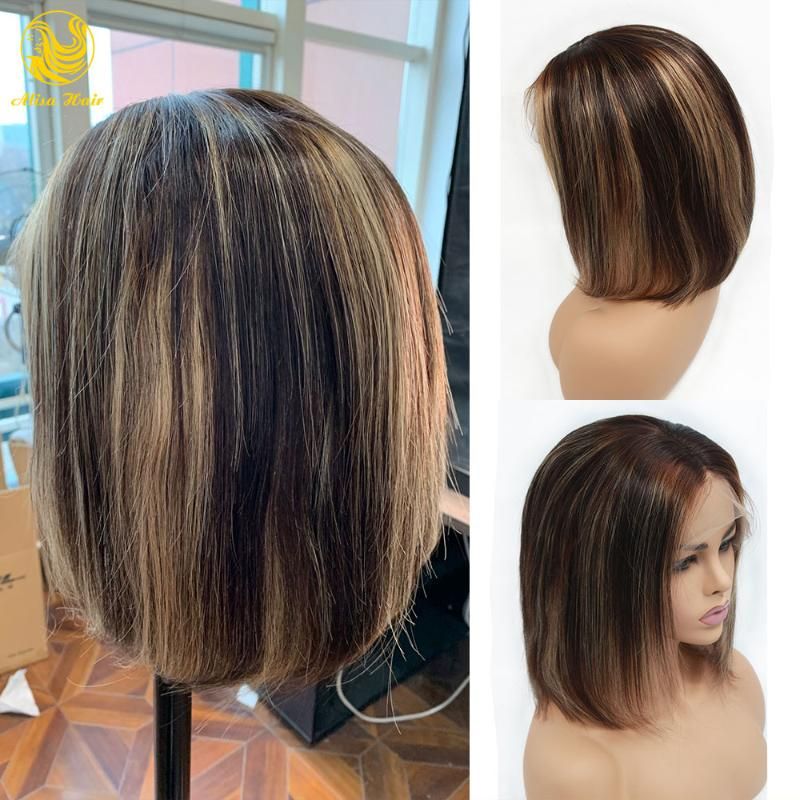 Compre Alisa Ombre De Pelo Corto De Color Piano Resalte Bob 13 4 Del Frente Del Cordon Balayage Pelucas De Pelo Humano Para Las Mujeres Negro Pre Desplumados Rayita A 121 21